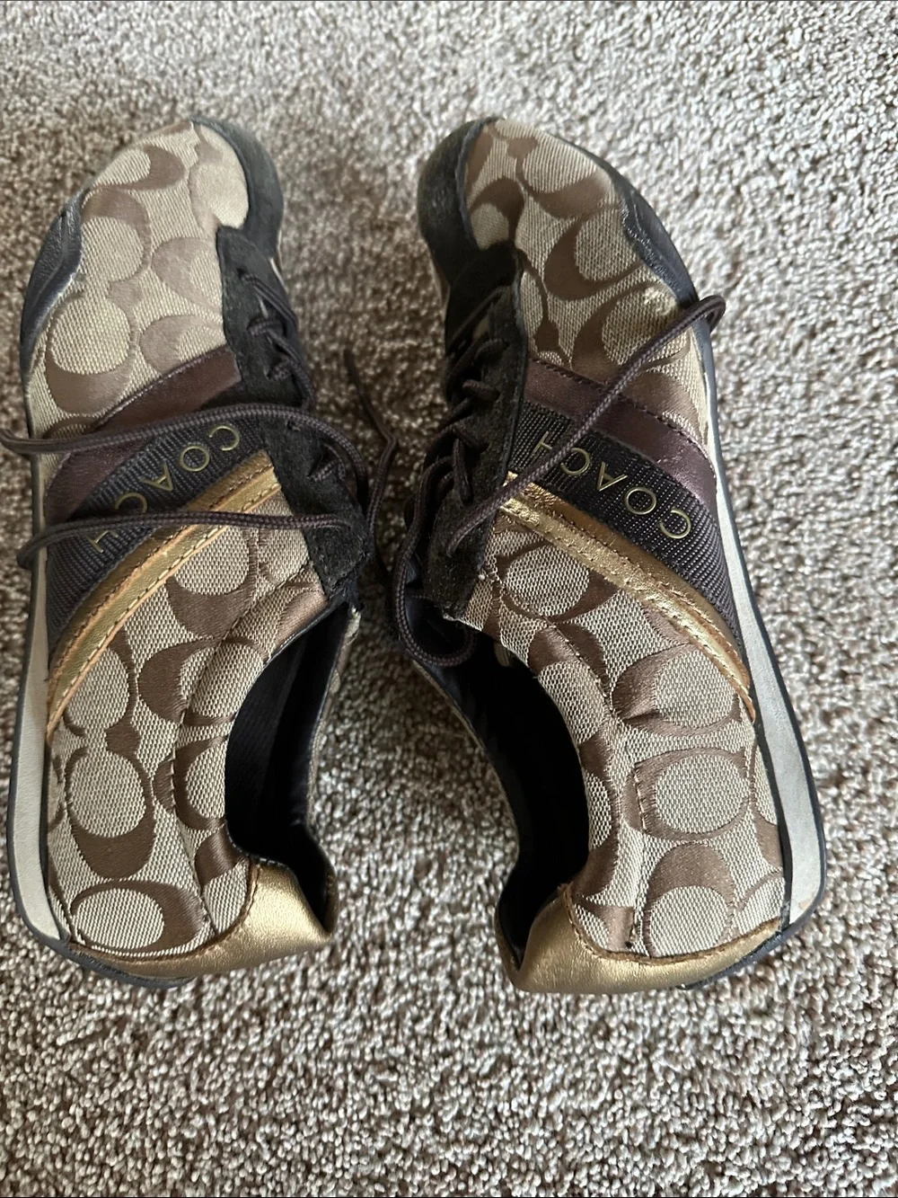 Coach Brown Signature Logo Sneakers with Gold Trim